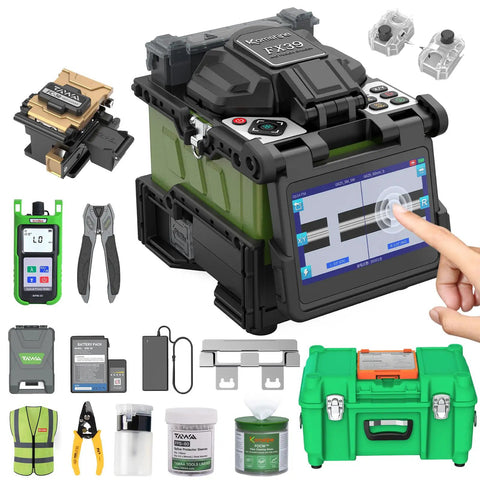FX39 Fusion Splicer Fiber Optic 6 Second Fast Splice Core Alignment with 6 Motors Touch Screen Battery Power Meter 7800mAh