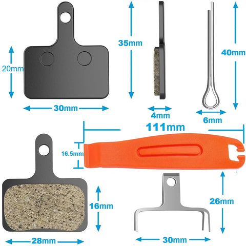 Dope Disc Brake Pads With Installation Tool For TRP Tektro Shimano, Semi Metallic Copper Fiber Pads dimensions and components