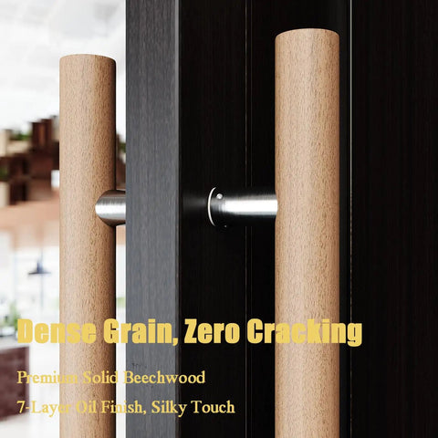 Premium Beech Wood Door Handle Push Pull Bar Featuring Rock Solid 304 Steel Connector For Sauna And Interior Doors No Sweat Setup Heavy Duty 12 Inch H Shape Hardware