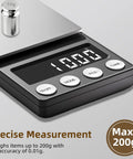Digital Coin Scale With 0.01g Precision And 200g Capacity showing LCD and calibration weight