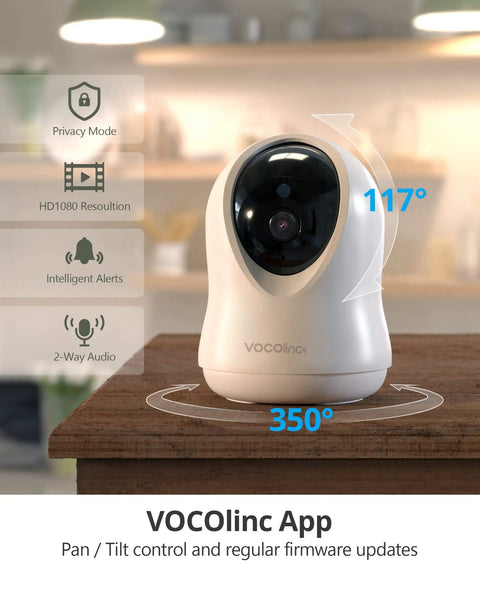 Indoor Security Camera 1080P Pan Tilt IP Camera With Night Vision and Two Way Audio Ideal for Home Security Baby Monitor and Pet Watching Works With Apple HomeKit on table