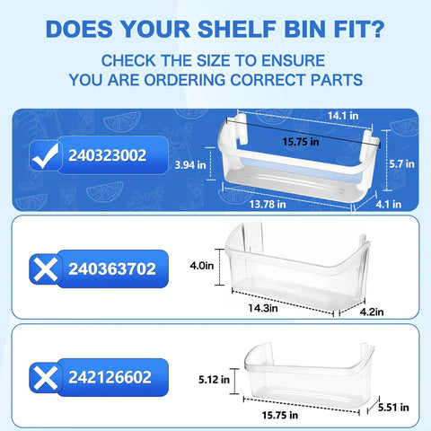 Detailed image of Door Bin Replacement For Refrigerator Two Pack Fits FGHS2631PF4A dimensions with compatible model 240323002.