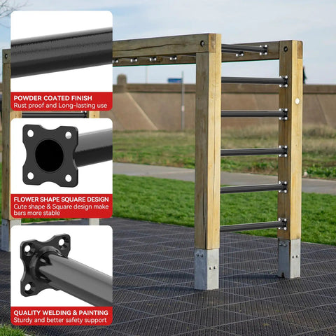 Heavy Duty 16.5 Inch Monkey Bars Kit With 12 Rungs for backyard and indoor playset, showing sturdy metal design with black coating.