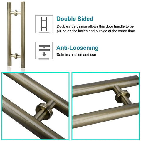 Beefy Bronze Stainless Steel Double Sided H Shape Push Pull Door Handle For Barn Sliding Doors Interior And Exterior Use Anti Rust Smooth Finish