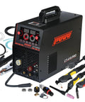5 In 1 Plasma Cutter And Welder Combo Dual Voltage 110V 220V For MIG Flux Core MIG TIG Stick Cutting Aluminum Ready DIY Friendly Portable Machine Spool Gun Compatible shown with accessories.