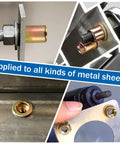 Heavy Duty 400 Piece Zinc Plated Rivet Nut Kit With UNC Threaded Inserts From 6-32 To 3/8-16 applied on metal sheets in various applications.