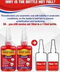 High Strength Red Thread Locker for Nuts and Bolts Permanent Bonding Two 50ml Bottles with usage explanation
