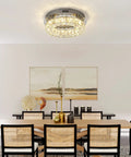 Dining room with Dope Modern Crystal Ceiling Light With Dimmable LED Flush Mount 12 Inch Chrome Industrial Chandelier.