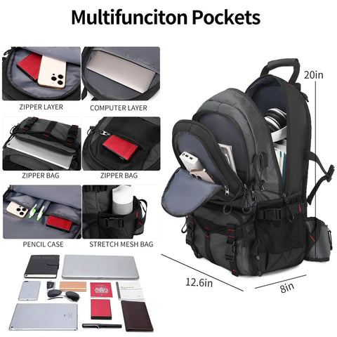40L Hiking Backpack For Men And Women, Waterproof Outdoor Daypack For Camping And Travel, Lightweight Multicompartment Pack With Front And Side Pockets