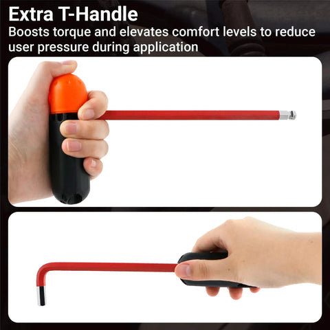 28 Piece Magnetic Allen Wrench And Torx Set With Long Arm Hex Keys In Metric SAE And Star T10 To T50 Torque Handle Ball End CRV Steel Perfect For Bike Repair Automotive And Home DIY, T-handle grip