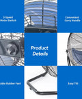 3-speed controls, convenient handle, stable feet, easy tilt features of 20 Inch High Velocity Industrial Floor Fan for warehouses and workshops.