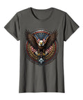 Straight Up Firefighter Tribute Graphic Tee For Women Featuring Gritty Oxygen Mask And Rustic Hook Design Asphalt Grey Heavy Cotton Crew Neck Rig Ready Top front view with eagle design.
