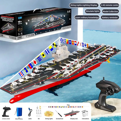 RC Aircraft Carrier Warship Toy With 2.4GHz Dual Motor Power And High Speed Remote Control LED Lights Waterproof Hull LHD 883