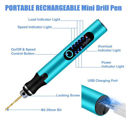 3 Speed Cordless Mini Drill Pen USB Rechargeable DIY Electric Hand Drill Kit With 10 Small Drill Bits for jewelry and crafts