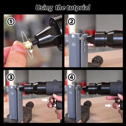 Heavy Duty Pneumatic Rivet Nut Puller Kit With Self Locking Head And Built For Tough Jobs used in step-by-step guide