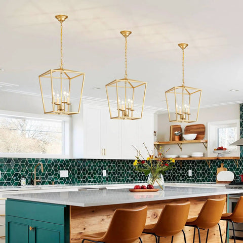 Vintage Lantern Pendant Light 4 Light Chandelier In Gold For Kitchen Island Entryway Dining Room Hallway Bar Or Cafe Farmhouse Style Industrial Glow That Elevates Your Space With Luxe Minimalist Design And A Killer Vibe over kitchen island