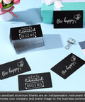 Engraving Aluminum Plates for CNC and Laser Crafting with 'Bee Happy' and 'Adventure Begins' designs on black matte finish.
