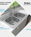 Drop In Double Bowl Kitchen Sink 33 Inch By 22 Inch By 9 Inch, 18 Gauge 304 Stainless Steel Satin Finish, Quiet Noise Reducing Design