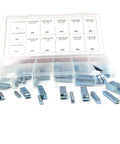 60 Pc Keystock Bar Assortment Kit SAE Square Key Stock And Keyway Set In Stainless Steel displayed with plastic case and labels.