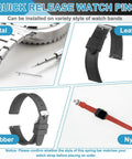 Premium 15 Pack Quick Release Spring Bars for various watch bands: metal, leather, rubber, nylon, 23mm, 304 stainless steel.