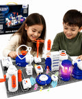 Science Kit For Kids Electronics Circuit Exploration Toy With 66 Pieces Includes Lights Fans Rockets And More Hands On STEM Learning That Sparks Creativity And Builds Real World Tech Skills For Curious Young Makers, shown with two kids