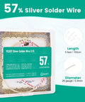 Silver Solder Wire 26 Gauge For Jewelry Repair 5 Feet Long Extra Easy Formula With 57 Percent Silver Content packaging