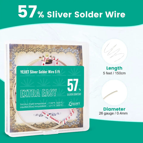 Silver Solder Wire 26 Gauge For Jewelry Repair 5 Feet Long Extra Easy Formula With 57 Percent Silver Content packaging
