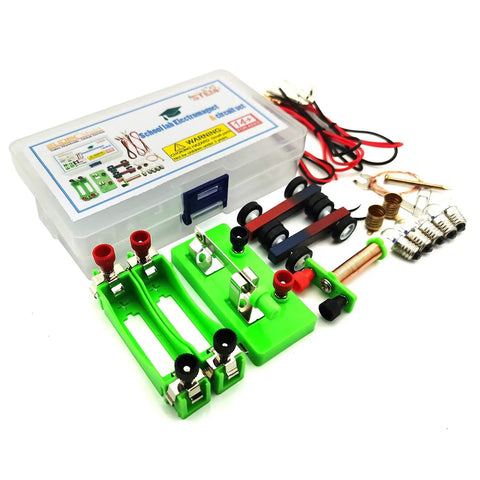 Hands On Electromagnet And Basic Electricity Circuit Kit with components, box, and manual shown.