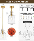 Straight Kitchen Glow Up With This Killer 7 Inch Hammered Glass Pendant Light Featuring Adjustable Height Hanging Design And Smooth Gold Metal Base and size comparison with basketball for scale.