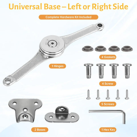 Heavy Duty Mechanical Lid Stay Hinge 110-Degree Adjustable Soft Close Built Tough For Cabinet Doors Toy Chests And Wooden Boxes No Gas Anti Slam Zinc Alloy Kit 2 Pack with hardware components