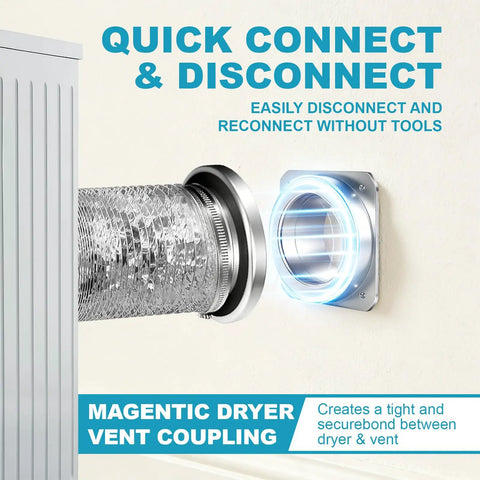 Dryer Vent Kit With Quick Connect And Airtight Seal 3.3ft 4 Inch Duct Plus 2 Clamps Fireproof For Portable Dryers showing connection
