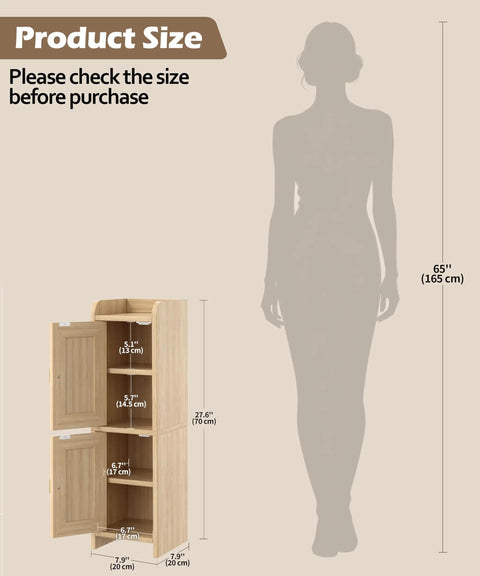 Top Tier Rattan Bathroom Cabinet Ultra Slim Floor Stand Toilet Paper Organizer Fights Clutter In Tight Corners with size guide