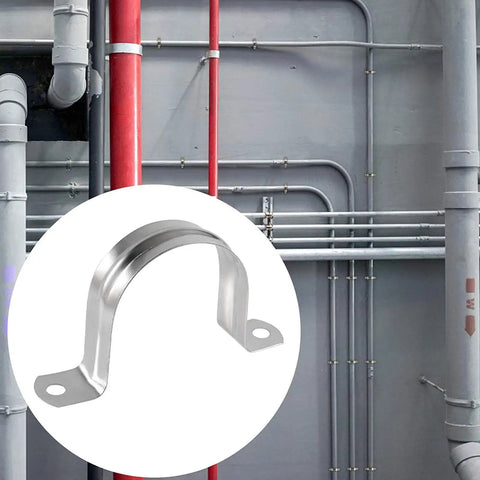 Ten Pack 4 Inch Rigid Stainless Steel Pipe Straps With Two Hole U Brackets Widened Band Tension Clips Heavy Duty Pipe Clamps