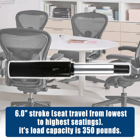 6 Inch Pneumatic Gas Cylinder For Classic Aeron Chair Replacement in an office setting, showing lift mechanism.