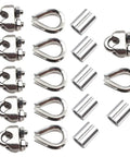 Stainless Steel Wire Rope Kit Pro Grade With M6 Cable Clamps Silver Thimbles And Aluminum Crimping Loops shown for 1/4 inch rigging