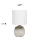Geometric Concrete Table Lamp With White Fabric Drum Shade, Tiny Dope Compact Desk Light, 6.3 Inch Base, 10.6 Inch Height.
