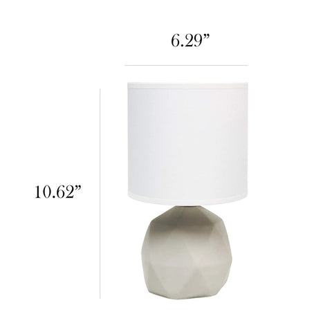 Geometric Concrete Table Lamp With White Fabric Drum Shade, Tiny Dope Compact Desk Light, 6.3 Inch Base, 10.6 Inch Height.