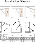 Installation diagram for Soft Close Toy Box Lid Hinge and Gas Spring Support 270mm 100N 2 Pack for Wooden Boxes