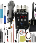 2in1 Hot Air Rework Station With Soldering Iron 750W 110V shown with accessories including tweezers, soldering tips, and tools.