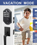 Black Front Door Handle Set With Keypad Lock Keyless Entry Electronic Deadbolt For Doors Easy Hands Free Access Secure Lockset vacation mode