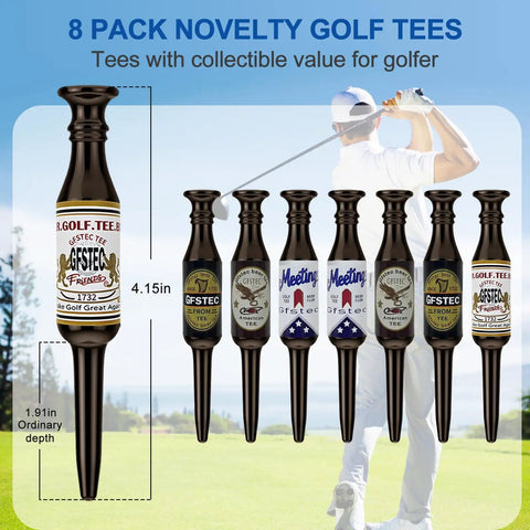 Hilarious Lucky Eight Golf Tees Set For Bachelor Parties And Golf Lovers, Recyclable Beer Bottle Tees displayed on green field
