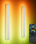 Straight Up Versatile Smart Wall Sconces Featuring Hella Bright RGBICW Led Bulbs Totally Customizable 16 Million Colors And Game Changing Matter App Control, Set of two installed with smartphone app view.