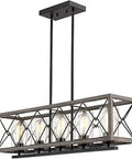 Five Light Farmhouse Kitchen Island Pendant Light With Clear Glass Shade And Metal Frame In Antique Wood Grain Finish
