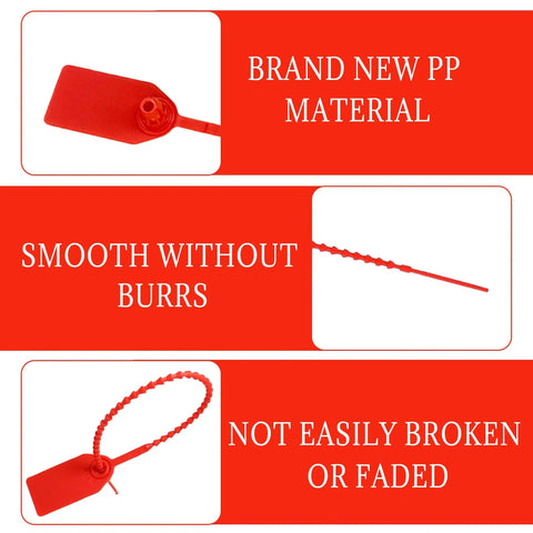 Bulk 500 Pcs Red Plastic Tamper Seals Zip Ties With Security Tags For Fire Extinguishers Self Locking Anti Tamper Seals 250mm Length Perfect For Trailers Trucks And Anywhere You Need Secure Locks, featuring durable and smooth PP material.