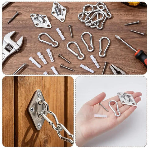 Heavy Duty Stainless Steel Pad Eye Hooks 10 Pack U Shaped Ceiling Mounts With Screws For Hammock Stand Swing Chair Outdoor Indoor Hanging Weather Resistant 304 Stainless Steel Construction Built To Last, assorted hooks and screws