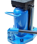 Tough As Nails Hydraulic Toe Jack Lift With 30 Ton Top And 15 Ton Bottom Heft, blue steel construction for heavy lifting.