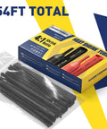 4:1 Heat Shrink Tubing Kit box and shrink wrap set, seven sizes, 54 feet total, adhesive lined marine grade, black.