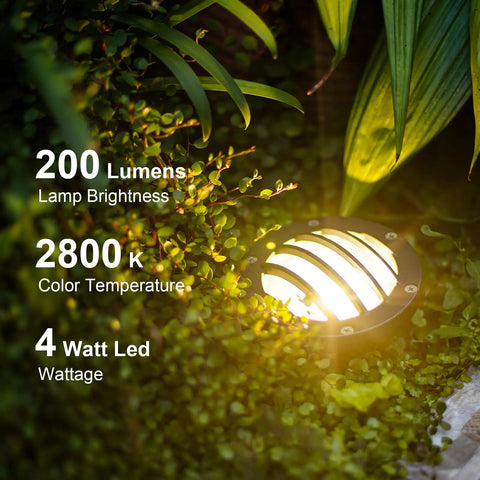 Low Voltage LED Well Lights Set 4W 12V 200 Lumens In Ground Deck Step Garden Lighting 2800K warm white in garden setting