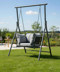Single Porch Swing Chair With Cushions, Indoor Outdoor Hanging Rope Swing, Macrame Hammock Chair For Patio Balcony or Bedroom, Dark Grey