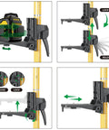 Built Like A Tank Telescoping Laser Level Stand With Hella Flexible 13.8 Foot Vertical Reach And Rock Solid Tripod Mount showcasing locking mechanism and adjustments.